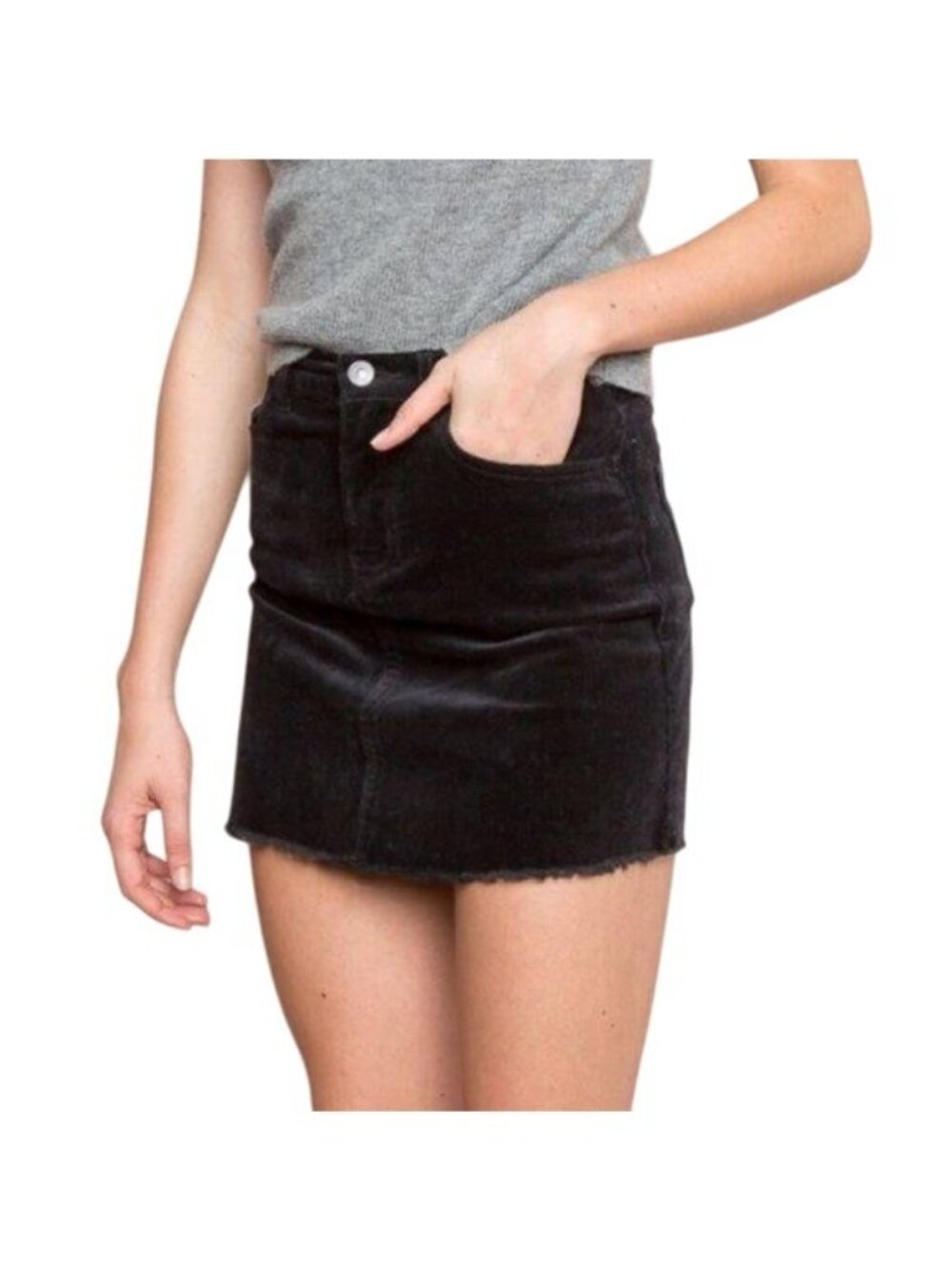 Brandy Melville Women's One Size Black Corduroy Mini Skirt Frayed Hem John Galt